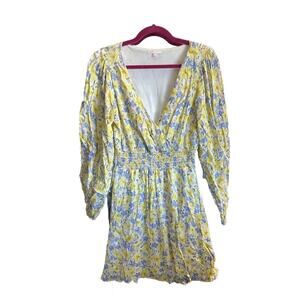 Gianni Bini Women's Yellow Blue‎ Floral V-Neck Dress Size L